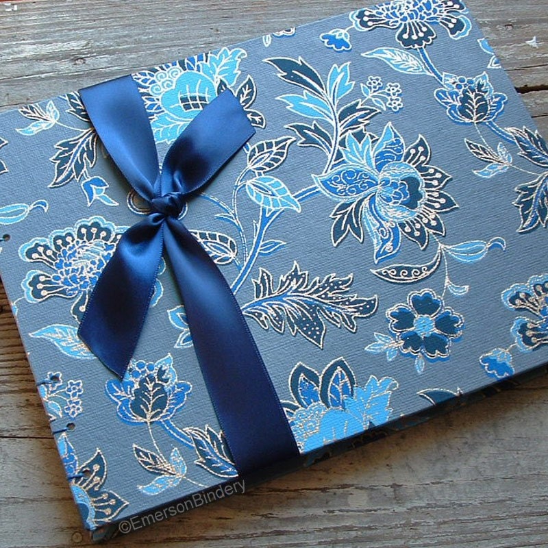 Wedding Guest Book Navy Blue Persian Floral LARGE 9x7 MADE to ORDER