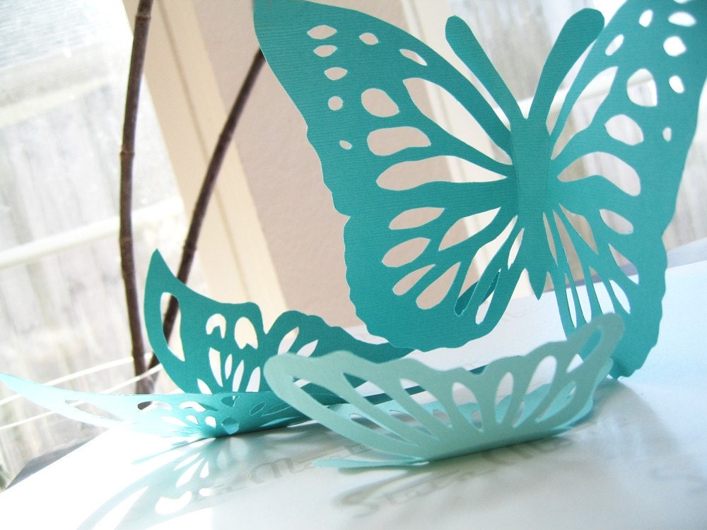 15 3D Paper Butterflies Aqua Blue TurquoisePaper Wall Decor