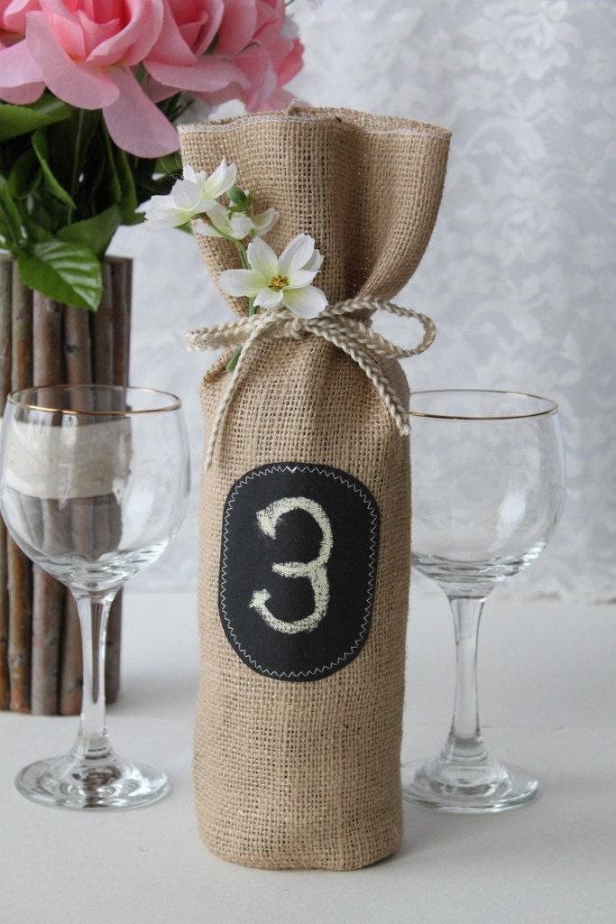 Eco Burlap Chalkboard label Gift bag Wedding Table Number Centerpiece