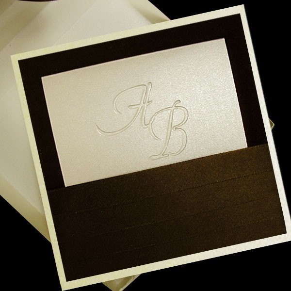 50 Boxed Couture Wedding Invitations Chocolate Brown and Ivory