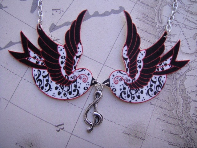 Red Black Swallow charms with music notes and stars