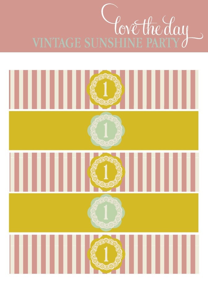 Vintage Sunshine Party Water Bottle Labels PRINTABLE 