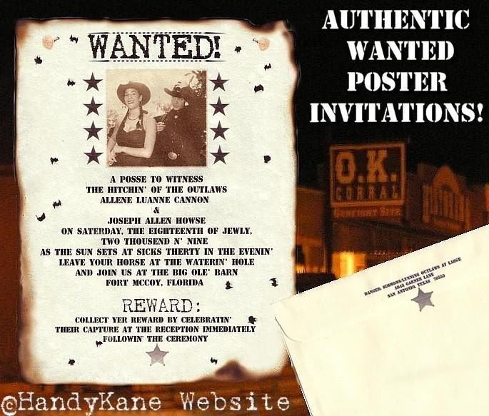 Photo Wanted poster Western Cowboy Wedding Invitations 150 Package Free 