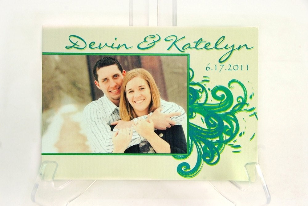 Folded Teal Lime Green Wedding Invitation Devin and Katelyn