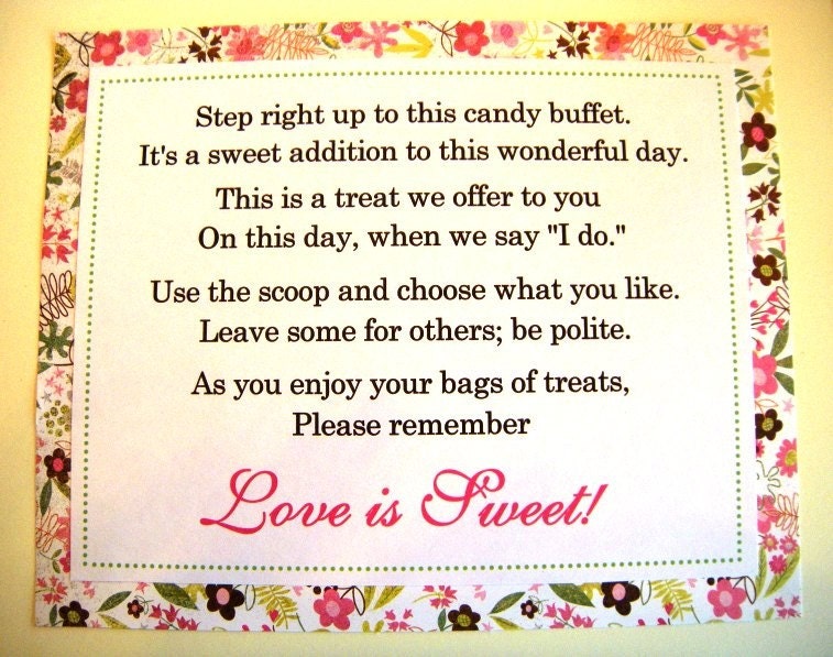 8x10 Flat Wedding Candy Buffet Love is Sweet Poem Sign Pink and Green 
