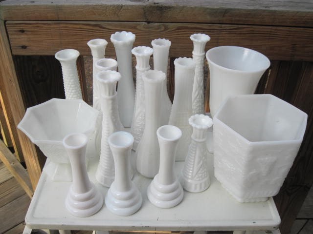 Wedding Milk Glass Centerpiece Vases Set of 17 From sherbieherbie