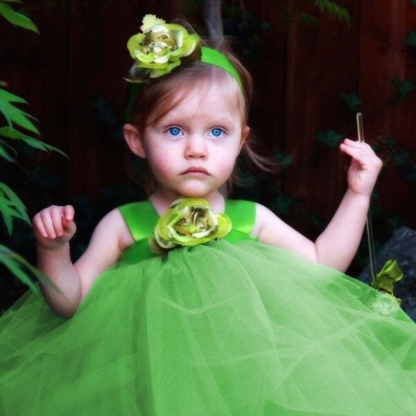 Green Fairy Princess Flower Girl Tutu Dress Halloween Costume 2pc Outfit 
