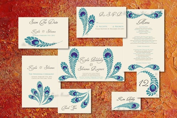 PRINTABLE ROYAL PEACOCK Wedding Invitation Suite 8 Exquisitely Detailed 