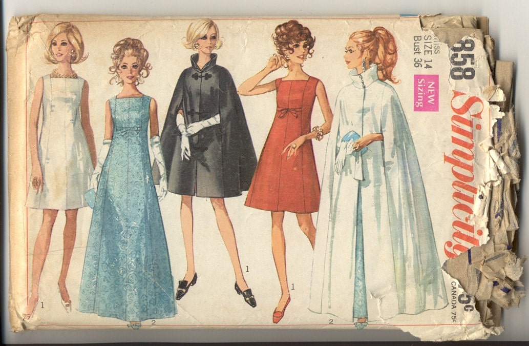 Simplicity 7858 Misses 1960s Formal Bridal Evening Gown and Cape in Two 