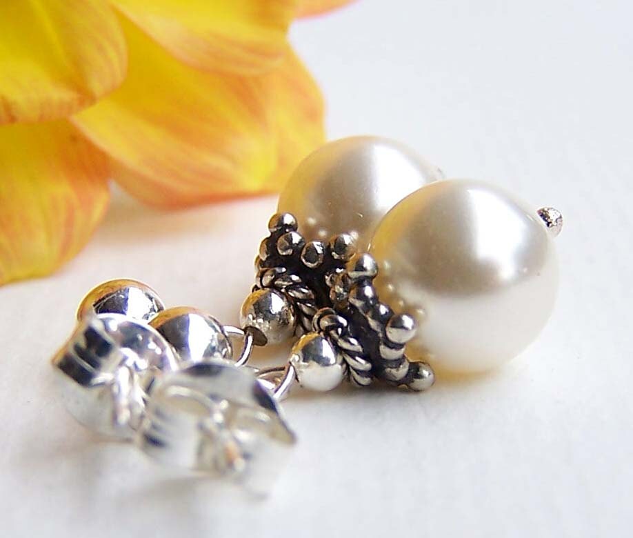 Ivory pearl drop earrings pearl wedding jewelry sterling silver pearl