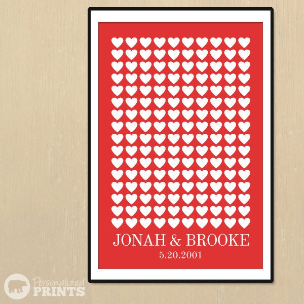 Wedding Guest Book Poster Loving Hearts Signature Keepsake Print 24x36