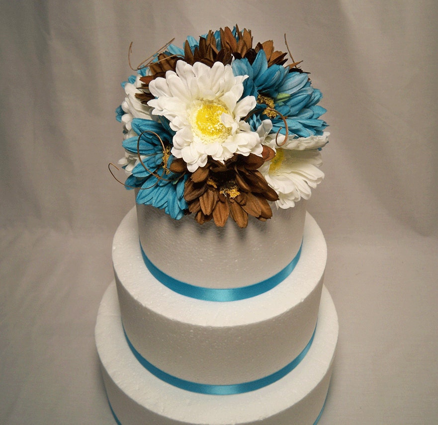 Turquoise Brown Gerbera Daisy Wedding Cake Topper From ItTopsTheCake