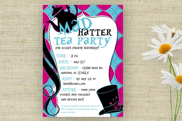 mad hatter tea party invitation wording