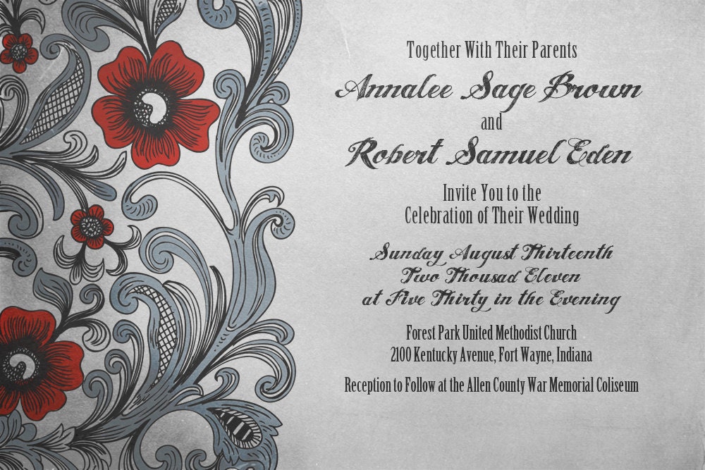 PRINTABLE WEDDING INVITATION vintage red traditional diy digital