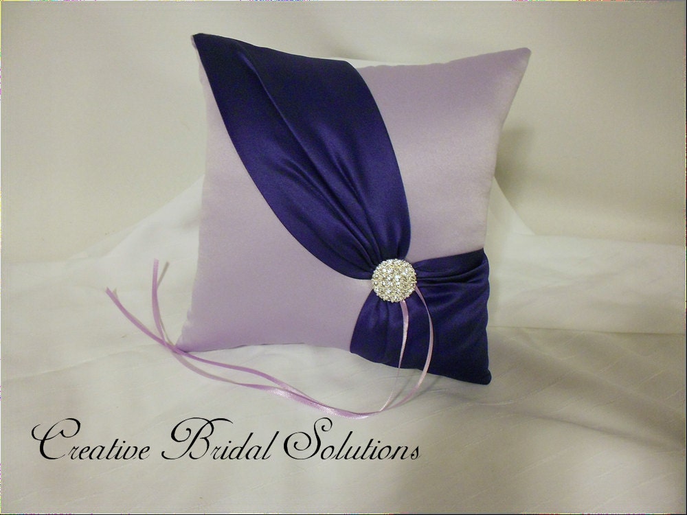 Lilac and Regal Purple Wedding Ring Bearer Pillow Diagonal