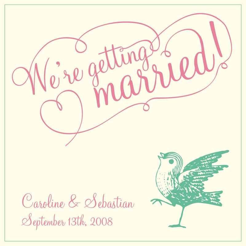 Vintage 50s style cute bird wedding invitation