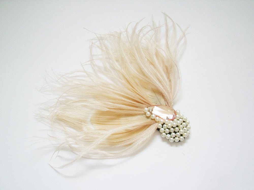 Bridal Feather Fascinator Ivory Peacock Feather Clip Blonde Peacock 