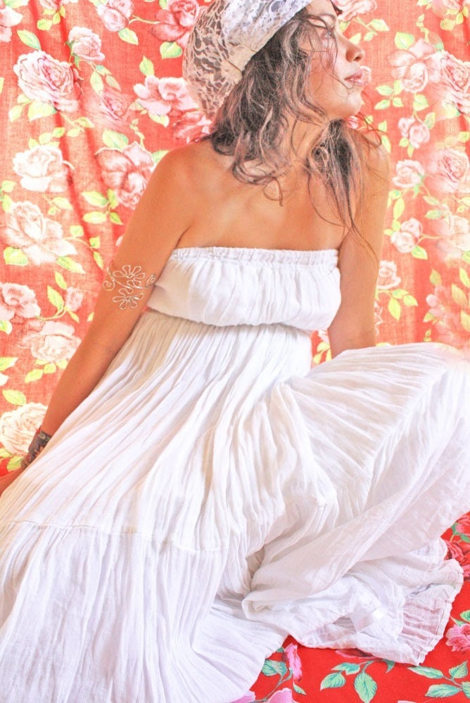 La Gitana Bohemian gypsy ethnic hippie cotton white goddess wedding dress