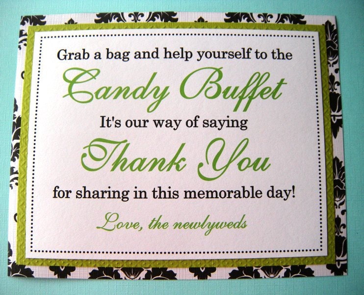 8x10 Flat Wedding Candy Buffet Sign in Grass Green and Black and White 