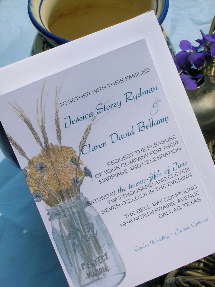 Flowers and Wheat in a Mason Jar Wedding Invitation Deposit