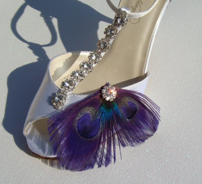 Super Sexy Purple Peacock Crystal Bridal Shoe Clips Perfect Bridesmaid 