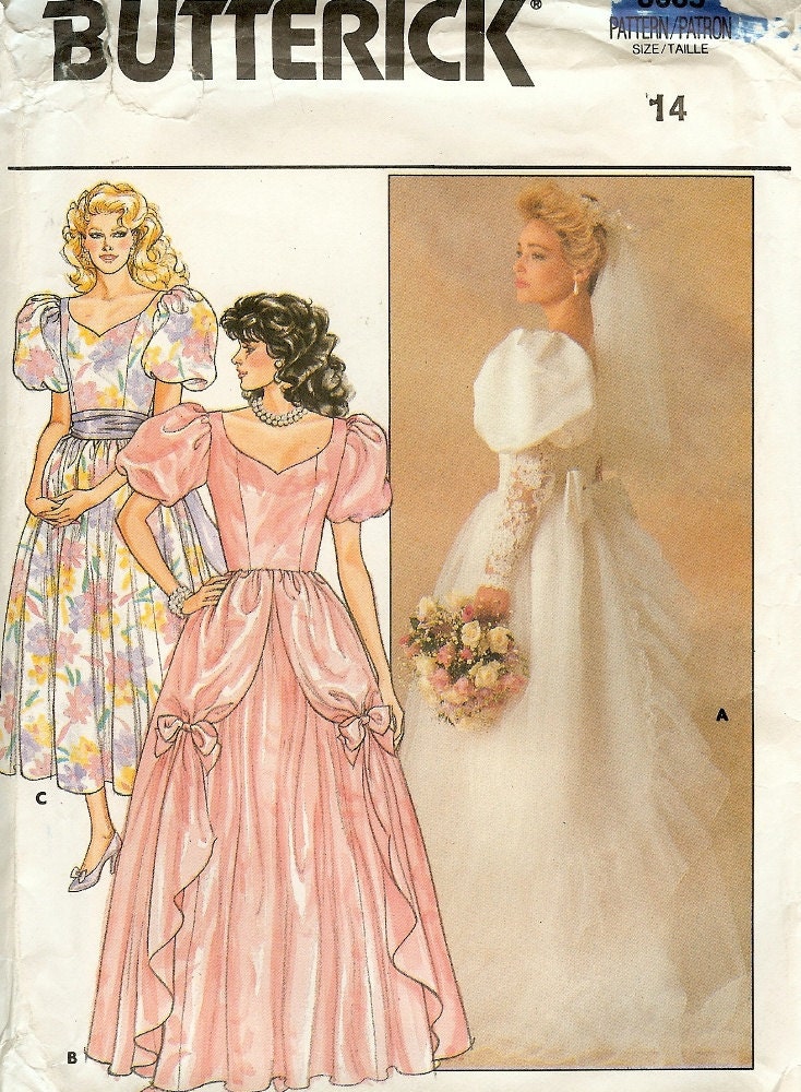 Wedding Dress Pattern Vintage Butterick 3685 Size 14 Bust 36