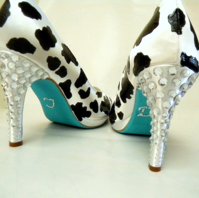 Wedding Shoes cow print crystals on the heels and I Do From norakaren