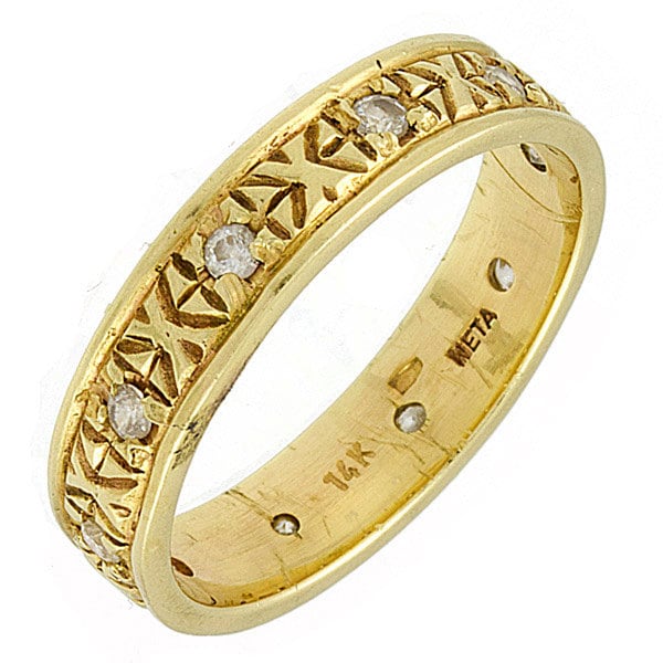 Diamond Art Deco Wedding Band Ring in 14k Yellow Gold From NetaJewelry
