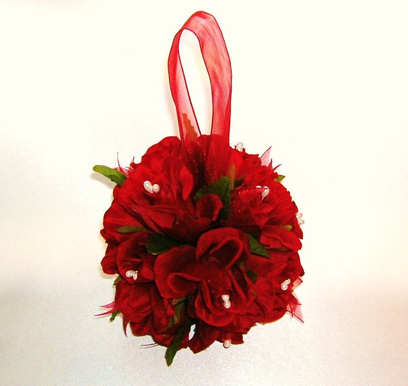 Red Rose Pomander Kissing Ball Wedding Decoration From sljbridal