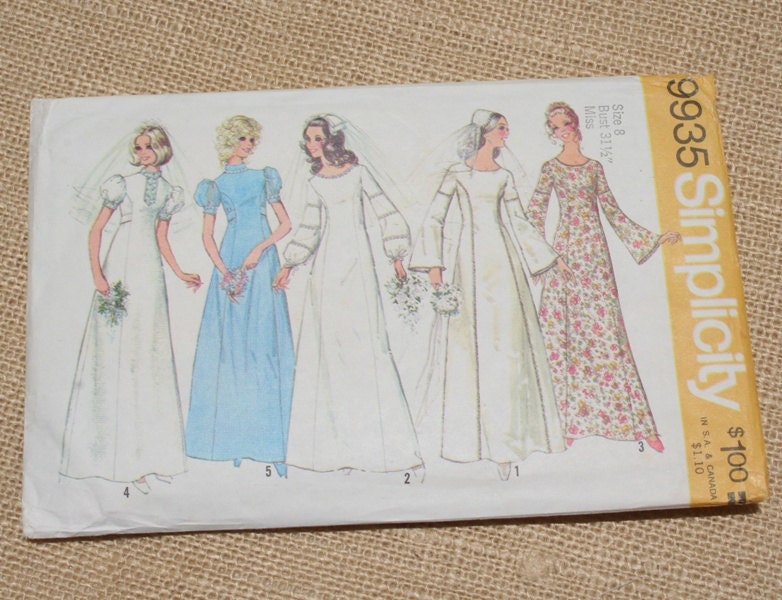 Vintage Pattern Wedding Dress Pattern Simplicity 9935 Size 8