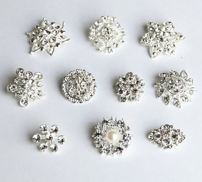 10 Rhinestone Buttons Large Assorted Round Diamond Square Pearl Diamante 