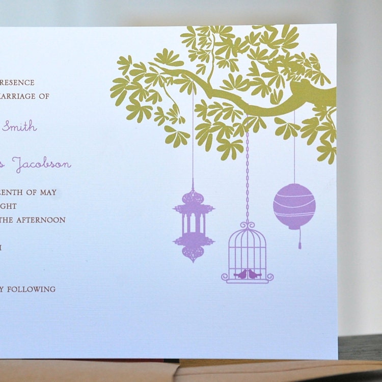 Lantern Love Birds Wedding Invitations From sweetbellacards