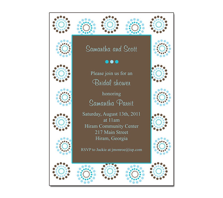 Printable Invitation Turquoise blue brown Invite Birthday Invitation 