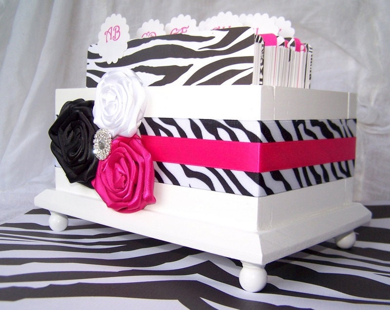 Wedding Guest Book Box Zebra Black White and Hot Pink From itsmyday