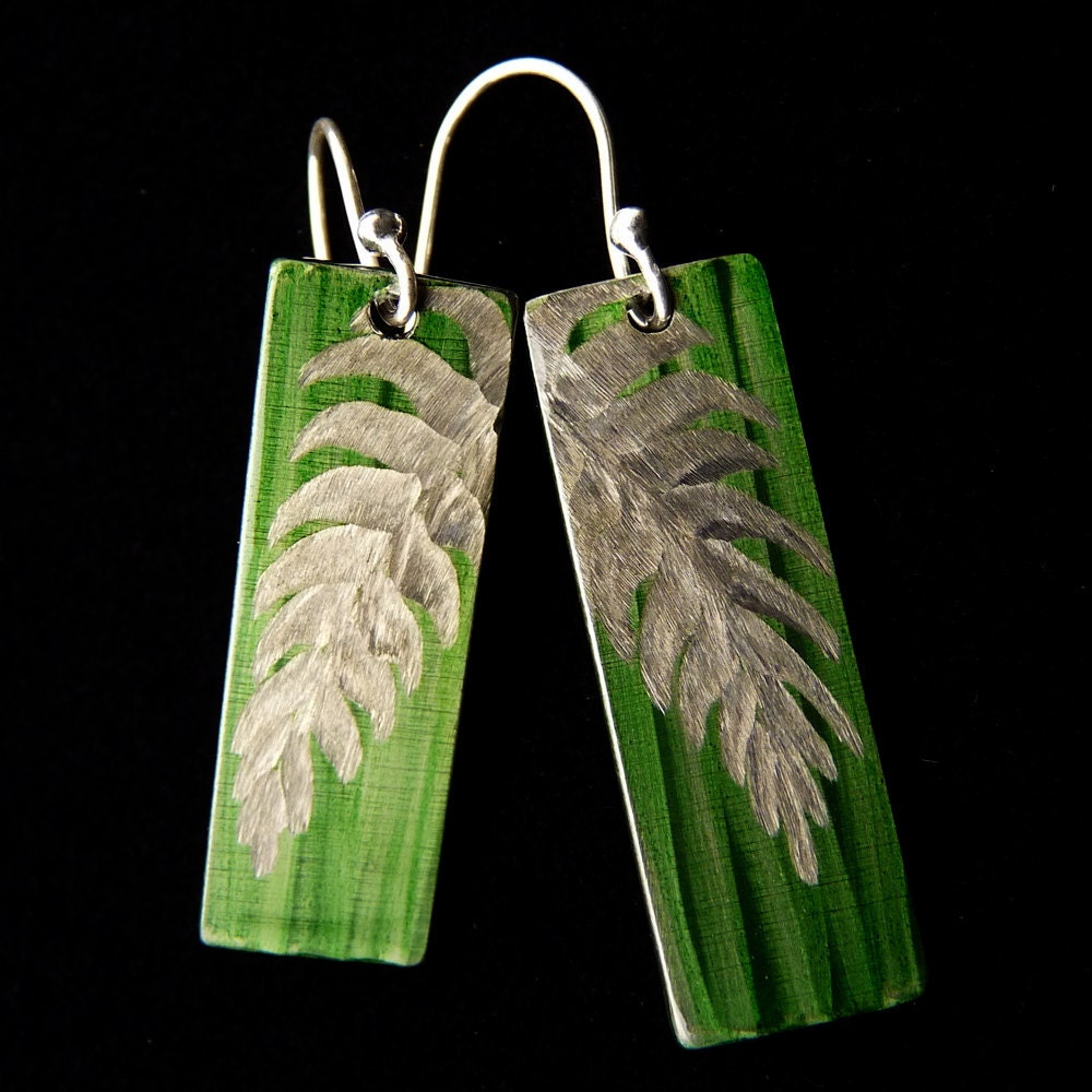 Green Fern Earrings Green, Fern, Earrings, Rectangle