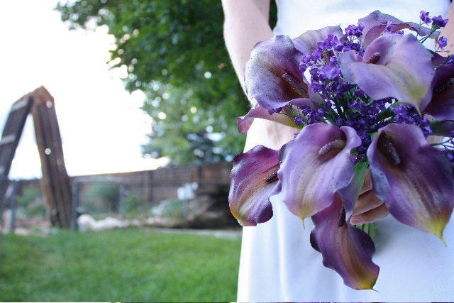 Purple Calla Lily Bouquet with Real Touch Flowers Summer Wedding 