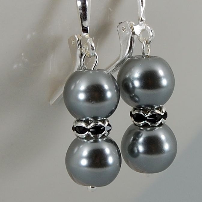 Pewter Grey Pearls and Black Crystals CLAIRETTE From TamsyTrends