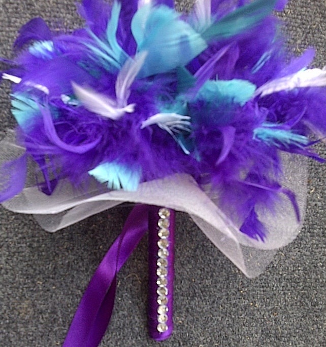 Peacock Feather Colors Wedding Bouquets Purple Turquoise White Feathers 