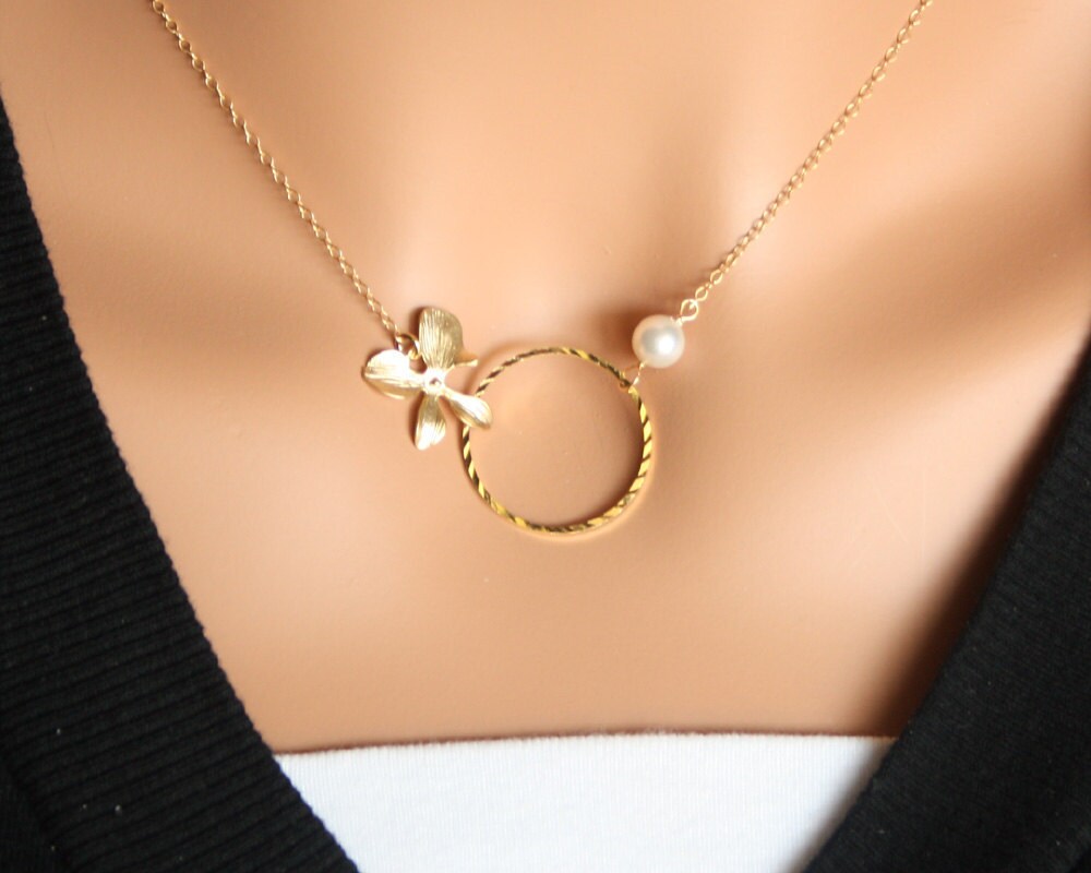 SALE Gold ring orchid flower