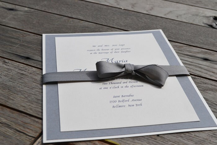 Sage Paisley Gray Ribbon Pocket Wedding Invitations