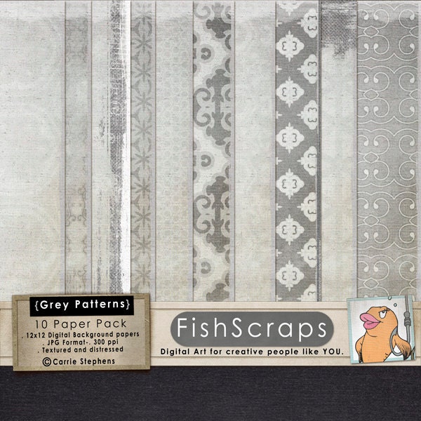 Simply Elegant Shabby Chic Patterned Papers in a Neutral Grey Gray 