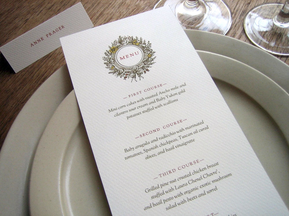 This is the printable wedding menu template from our Garden Party design 