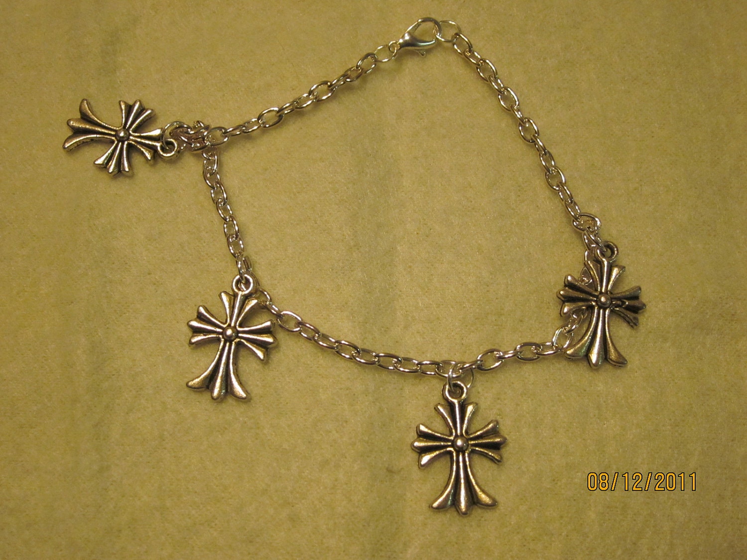 Silver chain anklet with crosses 9 inches