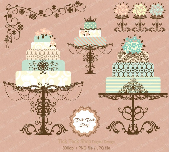 Wedding Cakes and Flowers SET 01 6 inch Clip Art From KangByeol