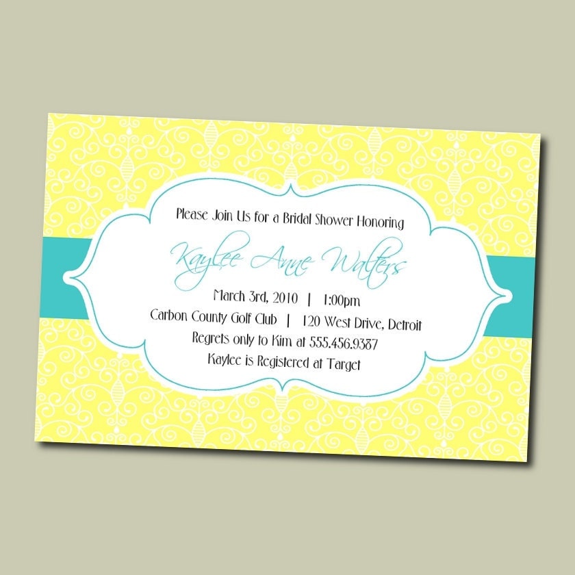 Pretty Yellow and Teal Bridal Shower Invitation Digital Design Printable 