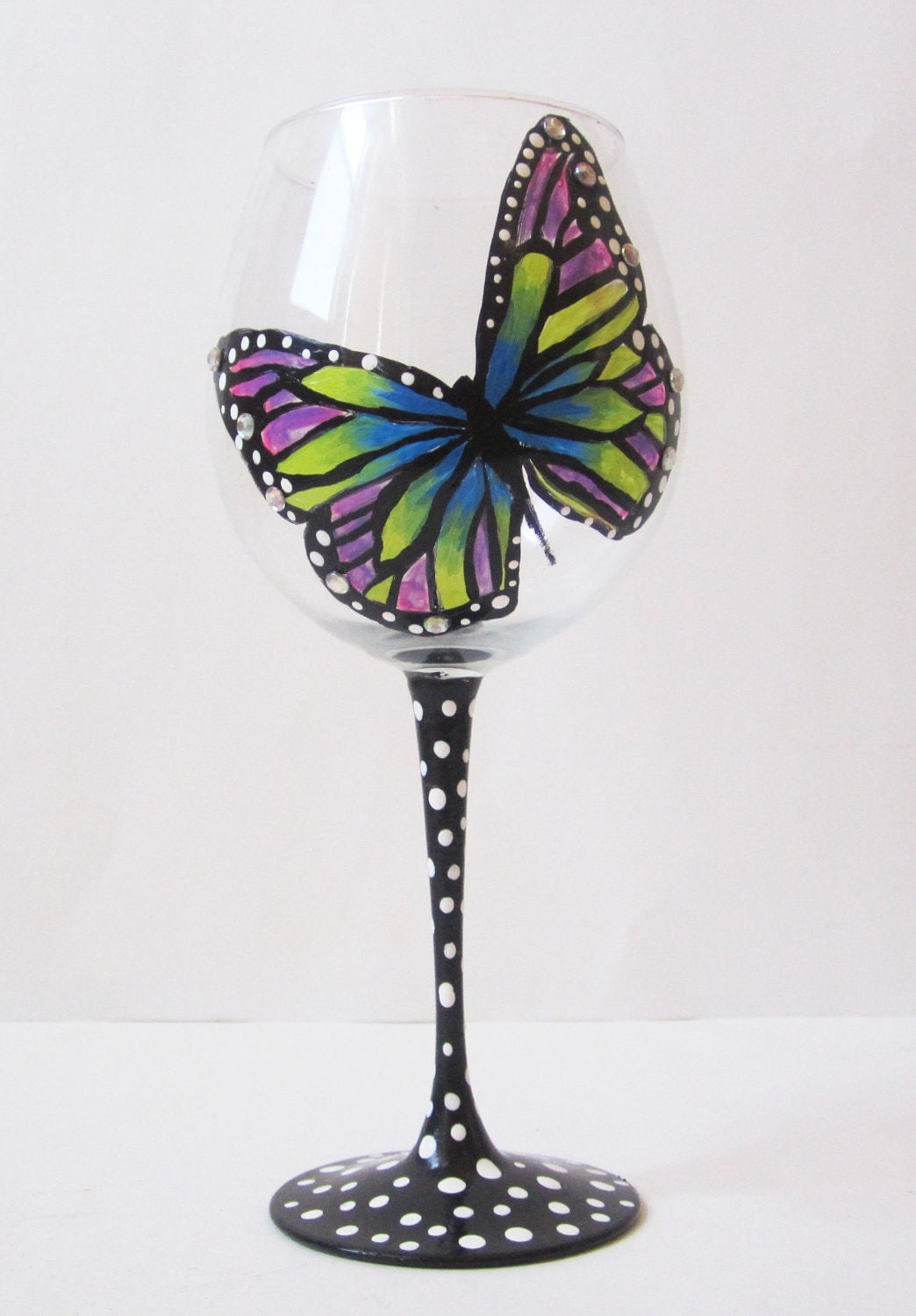 Hot Pink Monarch Butterfly Wine Glass Rhinestones 20 Oz Hand Painted Wine Glass Painted Wine Glass Hand Painted Wine Glasses