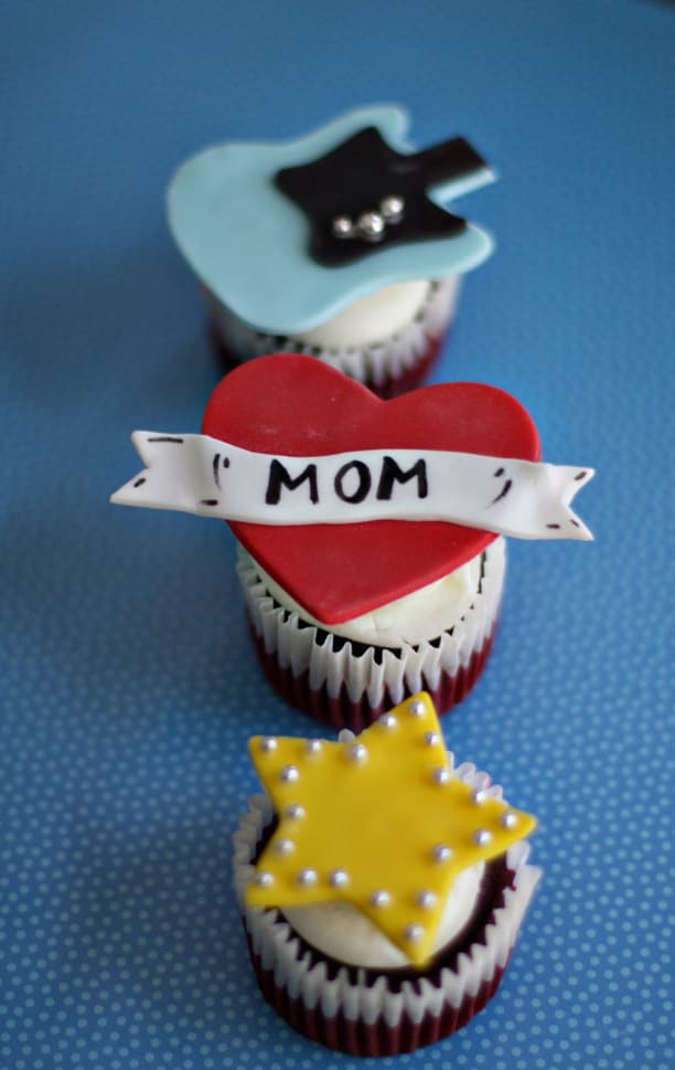 Rock Star Fondant Mom Heart Tattoos Guitars Onesies and More Toppers for 