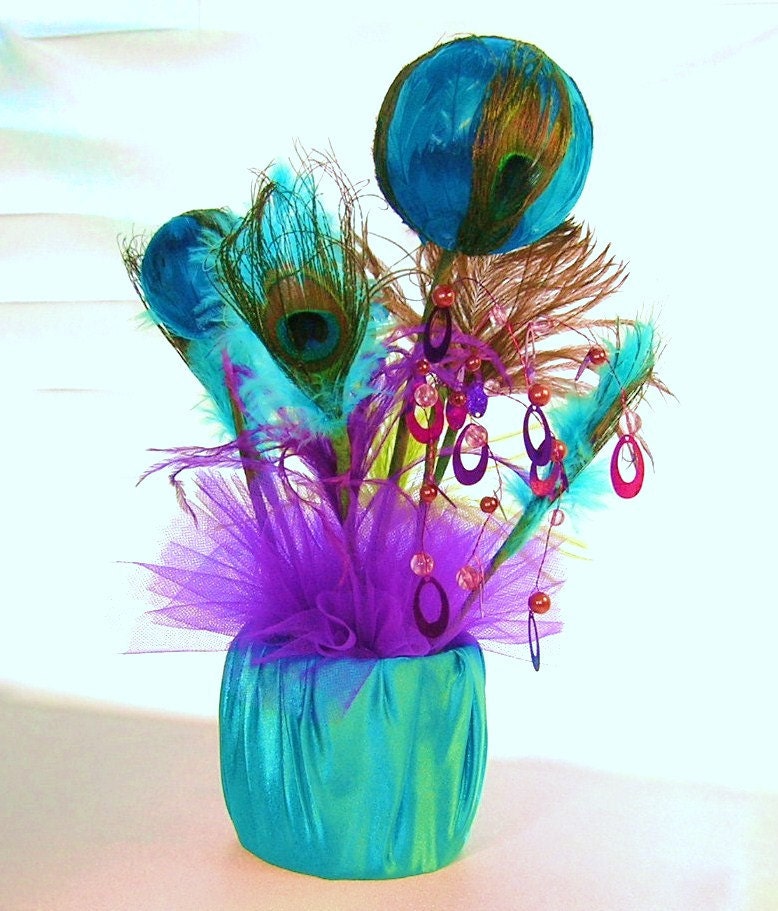 Peacock Wedding Reception Table Centerpiece From sljbridal