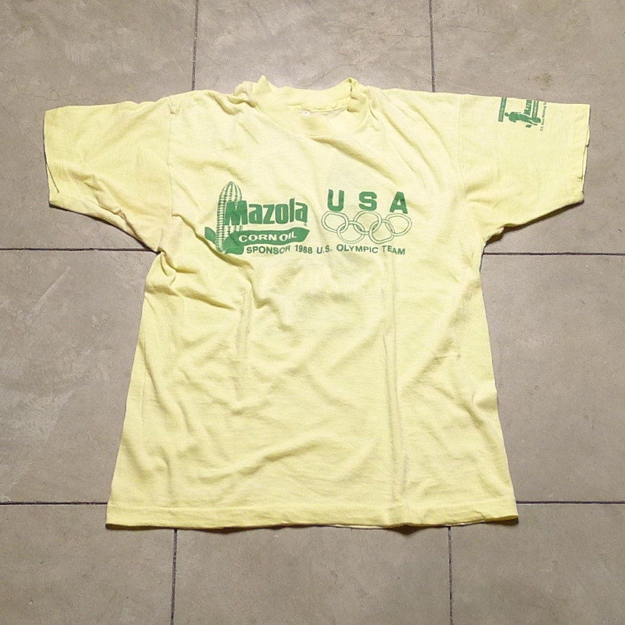 Vintage 87 MAZOLA Corn Oil USA OLYMPIC Team T shirt From vintageteesonline