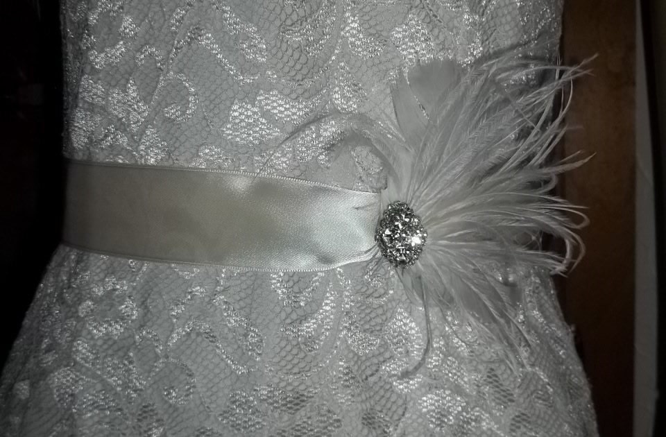 Crystal Rhinestone Bridal Sash with Ostrich Feathers French Net belt for 